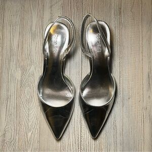 Open Edit Silver Slingback Kitten Heel